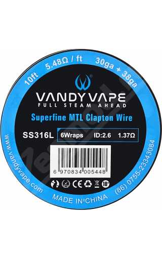 Vandy Vape Superfine MTL Clapton Wire SS316L 30GA+38ga 3м Vandy Vape Superfine MTL Clapton Wire SS316L 30GA+38ga 3м